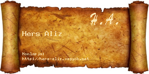 Hers Aliz névjegykártya